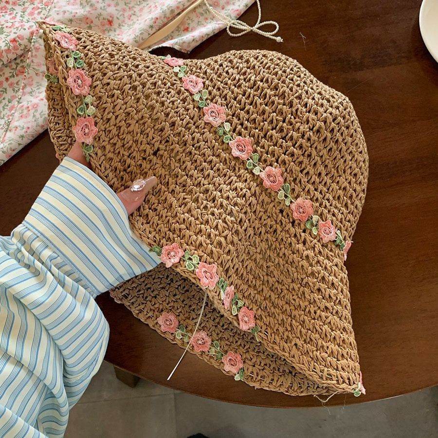 Sweet All-matching Woven Straw Hat Female Seaside Sun-proof Bucket Hat