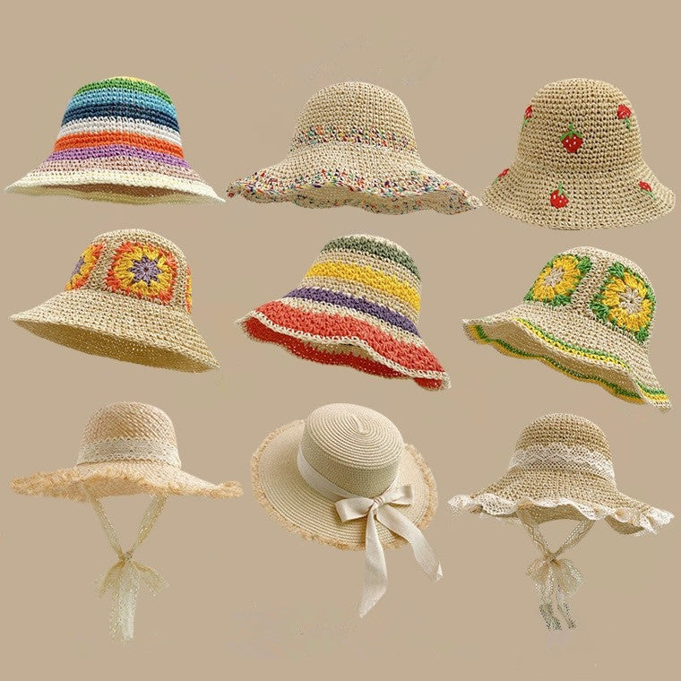 Sweet All-matching Woven Straw Hat Female Seaside Sun-proof Bucket Hat