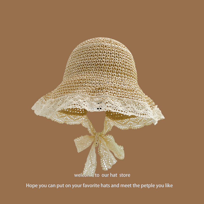 Sweet All-matching Woven Straw Hat Female Seaside Sun-proof Bucket Hat