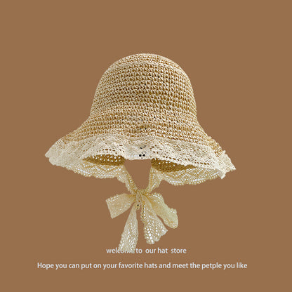 Sweet All-matching Woven Straw Hat Female Seaside Sun-proof Bucket Hat