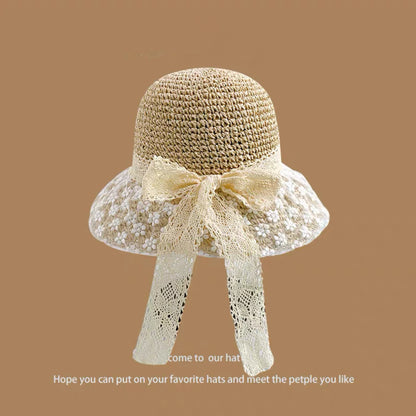 Sweet All-matching Woven Straw Hat Female Seaside Sun-proof Bucket Hat