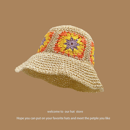 Sweet All-matching Woven Straw Hat Female Seaside Sun-proof Bucket Hat