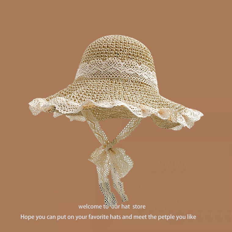 Sweet All-matching Woven Straw Hat Female Seaside Sun-proof Bucket Hat