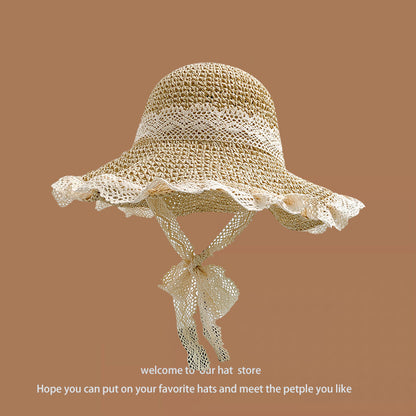 Sweet All-matching Woven Straw Hat Female Seaside Sun-proof Bucket Hat
