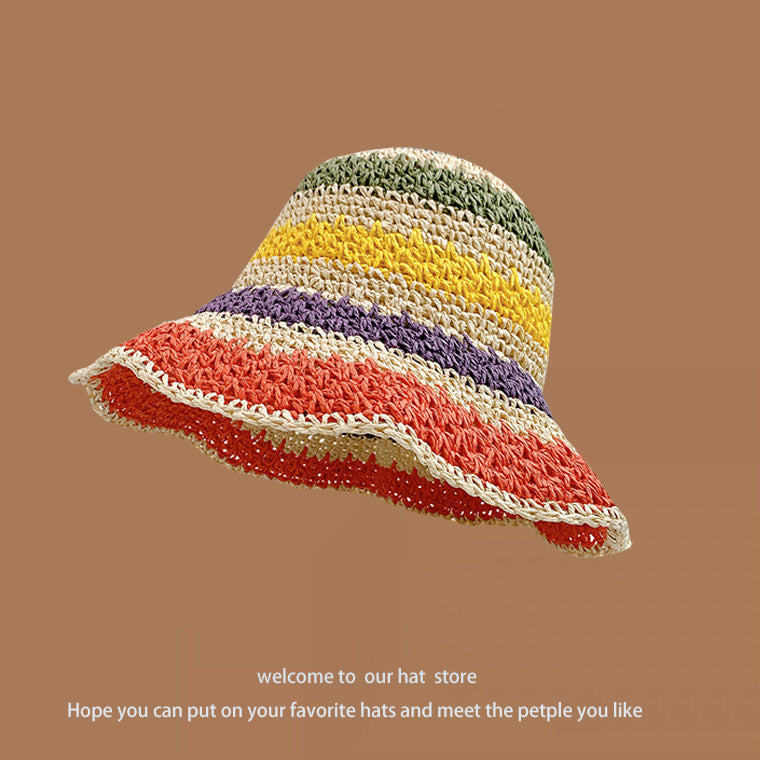 Sweet All-matching Woven Straw Hat Female Seaside Sun-proof Bucket Hat