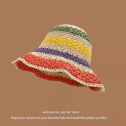 Sweet All-matching Woven Straw Hat Female Seaside Sun-proof Bucket Hat