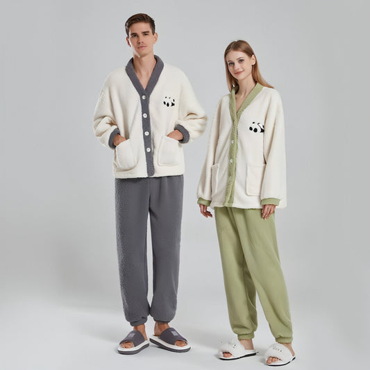 Couple Pajamas Women Winter Coral Fleece Thickened Casual Clothes Half